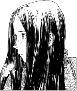 ❄️ 012654c1 여자, 긴 머리, 만화, 흑백, 인물 사진, 일러스트 telegram sticker