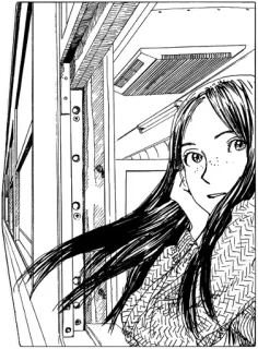 🚞 1a83442d 여자, 기차, 창문, 애니메이션, 만화, 흑백, 일러스트 telegram sticker