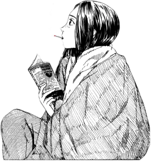 📓 45635b54 흡연, 담배, 독서, 만화, 여자, 담요, 편안한 telegram sticker