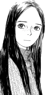 🙂 89409dd8 만화, 소녀, 인물 사진, 흑백, 긴 머리, 스웨터 telegram sticker