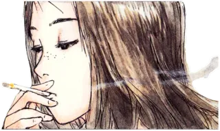 💨 cb46983e 흡연, 담배, 소녀, 일러스트, 초상화 telegram sticker