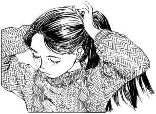 ✂️ dd0630f9 여자, 머리카락, 포니테일, 스웨터, 인물 사진, 애니메이션, 만화 telegram sticker