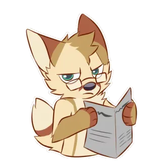 😕 2700e6ee 兽人, 狐狸, 阅读, 报纸, 眼镜, 卡通 telegram sticker