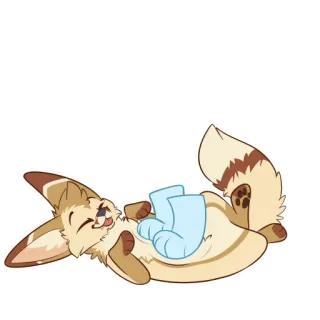 ✋ 7dae7371 耳廓狐, 动物, 卡通, 可爱, 躺着, 快乐, 毛茸茸 telegram sticker