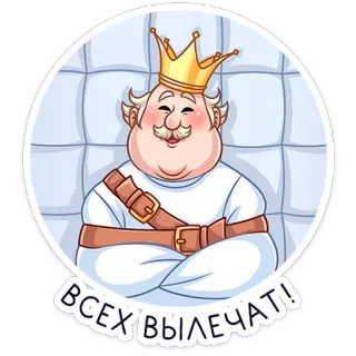 ☺️ 2f57dd1a ВСЕХ ВЫЛЕЧАТ! vua, vương miện, áo trói, phòng đệm, hoạt hình, người đàn ông, bệnh tâm thần telegram sticker