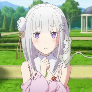 🦕 9372326e Emilia Re:Zero anime, female, character, white hair, cute, fantasy telegram sticker