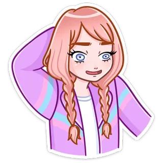 🤔 5ae2941a アニメ, 女の子, ピンクの髪, 三つ編み, ジャケット, ステッカー telegram sticker