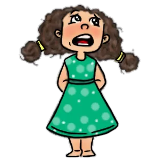 🙄 eef0a5ba dibujo animado, niña, vestido, pelo rizado, ilustración, niño telegram sticker