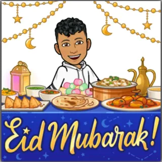 🥳 0fc48cc6 Eid Mubarak! 开斋节, 穆巴拉克, 庆祝, 食物, 问候, 伊斯兰教 telegram sticker