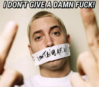 😶 0e3e98de Eminem I DON'T GIVE A DAMN FUCK! Eminem, นิ้วกลาง, หยาบคาย, ทัศนคติ telegram sticker