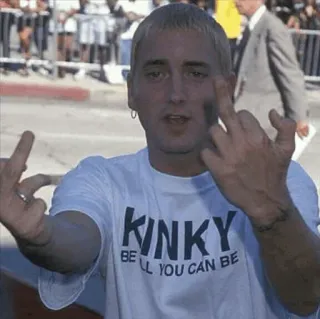 😛 a124d0f5 Eminem KINKY BE ALL YOU CAN BE dedo do meio, ofensivo, Eminem, rapper telegram sticker