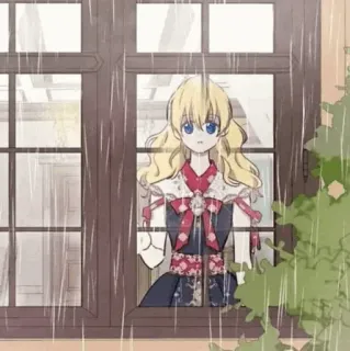 💗 37c2aa4a Anime, Garota, Janela, Chuva, Desenho animado telegram sticker