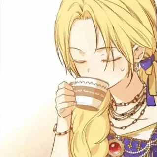 🎀 4d89c31a Anime, cabelo loiro, chá, bebendo, garota, mulher, retrato telegram sticker