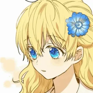 💗 f57a4465 Anime, Menina, Loira, Olhos azuis, Flor, Desenho animado telegram sticker