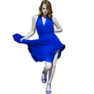 💃 00850f82 Emma Stone, gaun biru, mode, wanita, aktris, selebriti, gaya whatsapp sticker