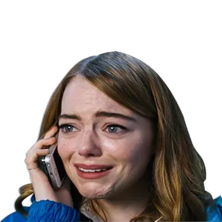 😢 d291aaef menangis, sedih, emosional, Emma Stone, telepon whatsapp sticker