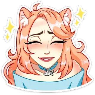 ☺️ 1391ab56 gatta, kawaii, anime, brillantini, carino, orecchie da gatto, collare, pesce telegram sticker