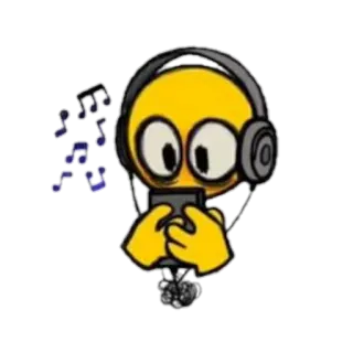 🎙 a1a7c577 음악, 듣기, 헤드폰, 만화, 노란색, 이모티콘 telegram sticker