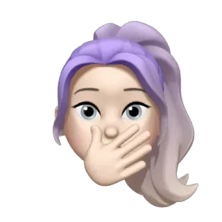 🤭 5c174c8b 絵文字, ミーム絵文字, 顔, 女性, 髪, 紫色の髪, 口に手を当てる, 話す, ささやく telegram sticker