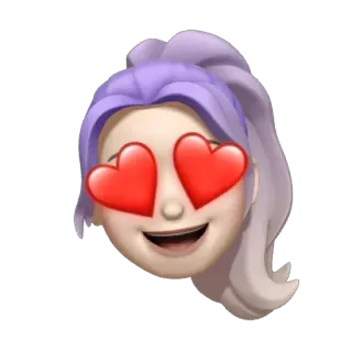 😍 ecaa0f8e 絵文字, 愛, ハート, 顔, 紫髪, 女性, 愛情 telegram sticker