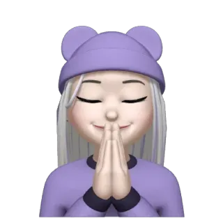 🙏 8f7b50c0 emoji, cartoon, woman, purple, hat, prayer, closed eyes, greeting telegram sticker