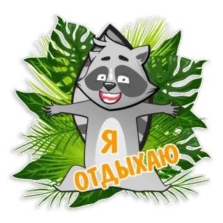 🤤 a3b308a3 Я ОТДЫХАЮ アライグマ, 漫画, 動物, リラックス, 自然, テキスト whatsapp sticker