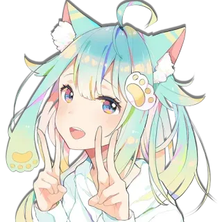 🙌 8f9e00fa anime, orelhas de gato, menina, sinal de paz, fofo, kawaii, mangá, ilustração whatsapp sticker