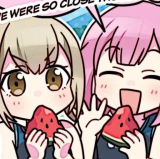 🪸 d2bd9f8c E WERE SO CLOSE TH Kartun, Anime, Makan, Semangka, Senang, Teman telegram sticker