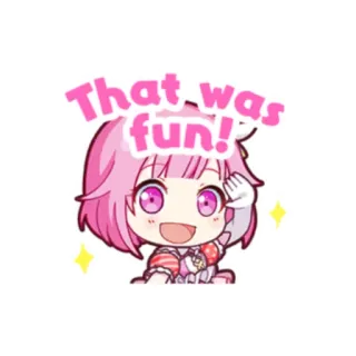 💕 1e50b5b2 That was fun! อนิเมะ, น่ารัก, สนุก, ผมสีชมพู, ประกาย telegram sticker