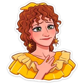 ☺ 081cb2fb Luisa Madrigal Encanto 路易莎·马德里加尔, 魔法满屋, 迪士尼, 角色, 贴纸, 卡通, 卷发, 黄色连衣裙 telegram sticker