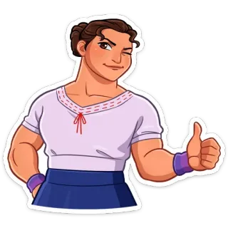 👍 71579ea7 女性, 卡通, 点赞, 强壮, 肌肉, 积极, 鼓励 telegram sticker