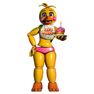 🌟 872c0e8a Toy Chica Five Nights at Freddy's LET'S PARTY! Five Nights at Freddy's, FNAF, Toy Chica, Аниматроник, Курица, Кекс, Видеоигра, Ужасы whatsapp sticker