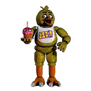 🌟 87a450f5 Chica Five Nights at Freddy's LET'S EAT!!! Чика, Аниматроник, Робот, Курица, Кекс, Видеоигра, Five Nights at Freddy's whatsapp sticker