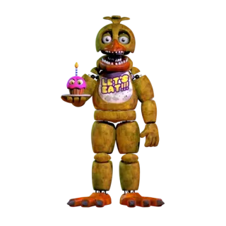 🌟 e4a0f210 Chica Five Nights at Freddy's LET'S EAT!!! Чика, Аниматроник, Five Nights at Freddy's, Кекс, Хоррор whatsapp sticker