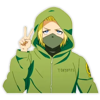 ✌️ f49763d8 TOKYOFFS Anime, Hoodie, Charakter, Friedenszeichen, blonde Haare, TOKYOFFS whatsapp sticker