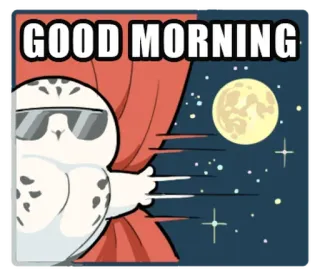 🖐 4e22cd4d GOOD MORNING coruja, bom dia, lua, noite, desenho animado whatsapp sticker