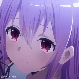 😤 43c3867b @Fix_x_Fox аниме, фиолетовые волосы, девушка, улыбается, мультфильм whatsapp sticker
