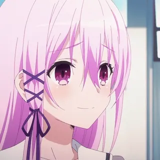 👎 4f6b287b Аниме, Девушка, Розовые волосы, Фиолетовые глаза, Милая, Мультфильм, Персонаж, Анимированный whatsapp sticker