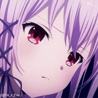 😏 a1048cd3 @Fix_x_Fox Аниме, Милый, Фиолетовые волосы, Красные глаза, Анимированный, Девушка whatsapp sticker