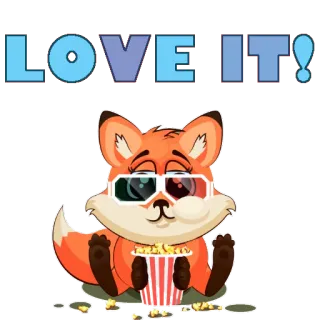 😊 9156d4c3 LOVE IT! raposa, fofo, desenho animado, amor, pipoca, animal, cinema telegram sticker