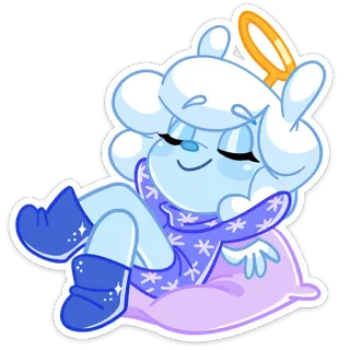 😎 c3be177f słodki, śpiący, postać, śnić, kreskówka, poduszka, chmura, anioł telegram sticker