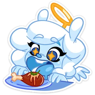 🧊 f1432198 Kreskówka, Anioł, Halo, Jedzenie, Kurczak, Słodki telegram sticker