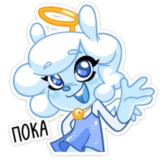 🧊 f21df78b ПОКА Kreskówka, Anioł, Pozdrowienie, Machanie, Słodki telegram sticker
