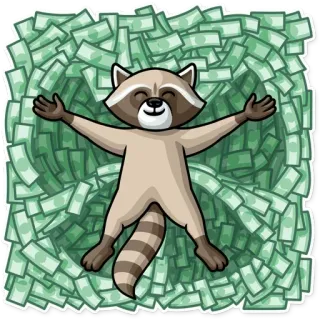 🤑 48b0255c guaxinim, dinheiro, rico, desenho animado, animal, riqueza whatsapp sticker