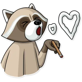😘 6c2f7d66 guaxinim, charuto, fumaça, coração, animal, desenho animado, fofo whatsapp sticker