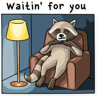 ⌛ bbaa0d80 waitin' for you guaxinim, esperando, cadeira, lâmpada, entediado, animal whatsapp sticker
