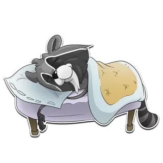 🌙 3d15af6e procione, dormire, letto, cartone animato, animale, carino telegram sticker