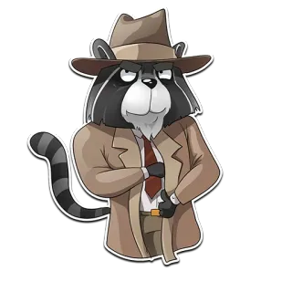 🤴 60e2f1d0 procione, detective, cartone animato, animale, spia, cappello, vestito telegram sticker
