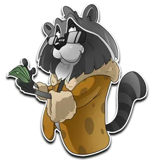 🤑 780bd3d8 procione, soldi, occhiali da sole, pelliccia, animale, cartone animato telegram sticker