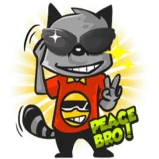 😎 cfc3249e PEACE BRO! アライグマ, 平和, 兄弟, サングラス, 漫画, 動物 telegram sticker